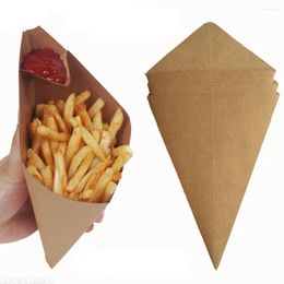 Plates 10 PCS Creative Disposable French Fries Cone Shape Box Waterproof And Anti-Oil Grade Kraft Paper Fried Chicken Package