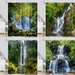 Shower Curtains Modern Forest Curtain Rainforest Jungle Outdoor Garden Waterfall River Mountain Spring Polyester Bathroom Decor