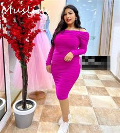 Party Dresses Plus Size Pink Evening Dress Off Shoulders Long Sleeve Mermaid Prom Elegant Short Cocktail Formal Dinner