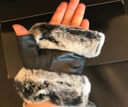 Vintage style glove winter soft genuine leather Open finger gloves with Rabbit fur black gloves good quality with gift box Anita9009144