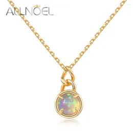 Chains ALLNOEL 6 6mm Synthetic Opal 925 Sterling Silver Pendant Necklace Jewellery For Woman Gold Plated Vintage Party Gifts Fine