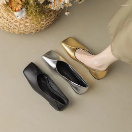 Casual Shoes Phoentin Elegant Women's Soft Low Heels Female Party Slip-on Genuine Leather Square Toe Golden Silver Black Pumps FT3177