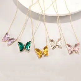 Chains 2024 Korean Super Fairy Girl Fantasy Glass Crystal Butterfly Pendant Necklace Female Clavicle Chain