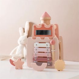 Baby Wooden Castle Five in One Toys Multifunctional Percussion Instruments Drum Eight Tone Piano Montessori Toys Birthday Gifts 240510