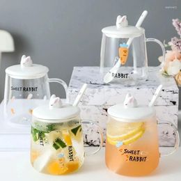 Mugs Glass Cup Heat-resistant Coffee Mug With Ceramic Lid&Spoon Home Milk Juice Creative Drinking Glasses 470ml Gifts