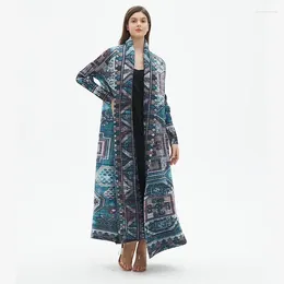 Women's Trench Coats ALSEY Miyake Pleated Classic Long Gown Loose Plus Size Sleeve Tie Design Vintage Printed Dress 2024 Summer