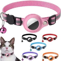 Anti-Lost Cat Collar for Airtag GPS Tracker Protective Case With Bell Reflective Cats Necklace Kitten Accesories Pet Products 240511