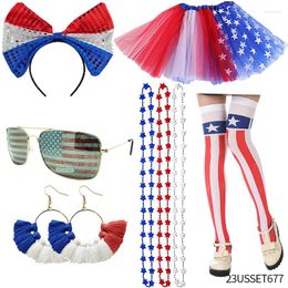 Party Supplies PESENAR American Flag Costume Accessories Set Red White Blue Tutu Necklaces Tassel Earring Sunglasses Bow Headband Stocking