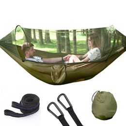 Outdoor Furniture Hiking Camping Hammock with Mosquito Net - Lightweight and Portable Nylon Swing Bed for Outdoor Travel Hanging Hammocks Folding 290*140cm