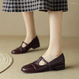 Casual Shoes Retro Women's Oxford Low Heels T Strap For Female Black Buckle Leather Girls