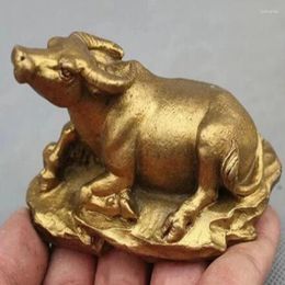 Decorative Figurines Copper Statue Lucky Chinese Feng Shui Pure Brass Year Zoidac Bull Ox Figurine