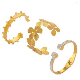 Bangle Modern Stainless Steel Gold Plated Flower For Women Opening Luxury Crystal Girl Waterproof Jewelry Gift