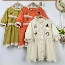 Women's Blouses Japanese Sweet Embroidered Tree Umbrella Lace Cotton Short Sleeve Blouse Loose Shirt
