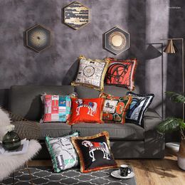 Pillow European Style Luxury Velvet Horse Print Tassel Sofa Cover Pillowcase Office Car Living Room Throw Case