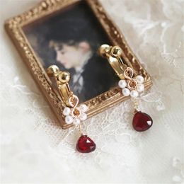 Dangle Earrings Natural Red Garnet Water Drop Pendant Women Freshwater Pearl Ear Studs Fairy Temperament Romantic Praty Charm Jewelry