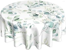 Table Cloth Spring Leaf Floral Tablecloth Round 60 Inch Ruitic Watercolour Waterproof Fabric Green Grey Leaves Tablecloths