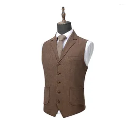 Men's Vests Brown Vest Notched Lapel Jacket Business Casual Single Breasted Sleeveless Slim Fit Groom Wedding Waistcoat Party Prom