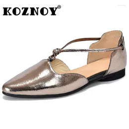 Casual Shoes Koznoy 2.5cm Patent Genuine Leather Point Toe Slip On Women Sandals Moccasins Summer Slipper Office Ladies Fashion Flats