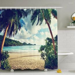 Shower Curtains Washable Beach Scene 3D Digital Landscape Printed Waterproof Bathroom Bath Curtain Polyester Fabric 180 180cm