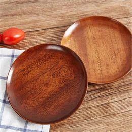 Plates Round Wood Plate Solid Dinner Unbreakable Tableware For Kitchen Dishes Fruit Tray Dessert Serving