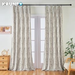 Curtain KAUNFO Grey Leaves Printed Polyester For Living Room Kitchen Balcony Decor Ready Made 1PC