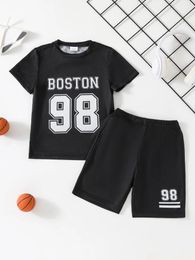 Home Clothing Girls' Cosy Summer Sleepwear Fashionable Number Pattern PrintPJ Set Comfy Breathable Short Sleeve T-Shirt Top Shorts Easy-Care