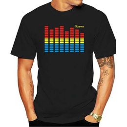 Men's T-Shirts Vintage Man Music Activated Flash Light Up EL Equzer T-shirt Bar DJ Rock Disco Fantastic Hip-hop Graphic Tshirts Camisa Tops T240510