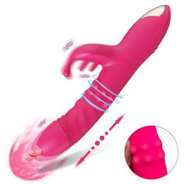 Other Health Beauty Items Thrusting Tongue Licking Rabbit Vibrator Female Powerful Nipple Clitoris Stimulator Telescopic Rotating Dildo Toys for Woman T240510