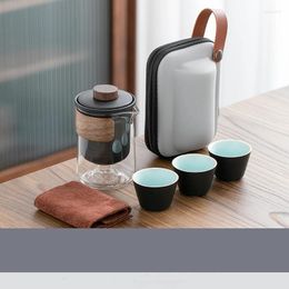 Teaware Sets 4pcs Camping Cup Travel Tea Set Glass 1 Pot 3 Ceramic Outdoor Teapot Small