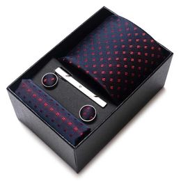 Neck Tie Set Factory Sale 65 Colors Newest design Silk Tie Handkerchief Cufflink Set Necktie Box Blue Man Wedding Accessories Office