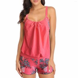 Women's Swimwear Summer Plus Size Retro Floral Print Tankini Swimsuit Bikini Two Piece Beachwear Casual Loose