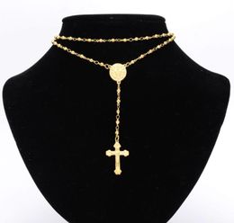 Chains Granny Chic 4/6/8mm Mens Womens Chain Gold Stainless Steel Bead Rosary Jesus Christ Pendant Long Necklace3234849
