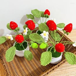 Decorative Flowers Hand-woven Strawberry Orange Bonsai Creative Gift Potted Plants Office/home/living Room Cute Desktop Decorations