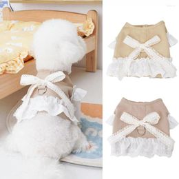 Dog Apparel Pet T-shirt Bowknot Ribbon White Floral Lace Hem Flying Sleeves Button Summer Soft Small Medium Puppy Tee Clothes