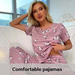Home Clothing Two Pieces O-Neck Women T-Shirts And Pants Casual Loose Top Floral Print Funny Clothes For Ladies