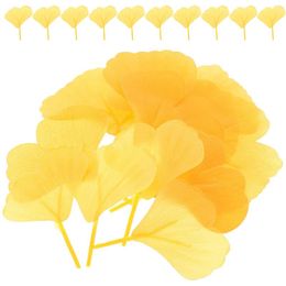 Decorative Flowers 100 Pcs Yellow Artificial Vine Morning Glory Decor Ginkgo Leaves Faux Leaf Party Supplies Window Silk Flower Decoration