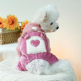 Dog Apparel Dogs Clothing Pink Colour Small Heart Printed Warm Four Legs Plush And Thickened Cotton Padded Pet Clothes For Puppy Jumpsuit