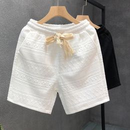 Men Clothing Korean Highgrade White Pattern Casual Shorts Mens Fashion Trend Pants Summer Beach Sports Ropa Hombre 240506