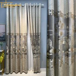Curtain Customized Chinese Landscape Painting Flocking Jacquard Hollowed Out Curtains For Living Room Bedroom French Window Balcony