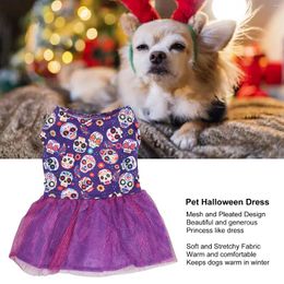 Dog Apparel Halloween Clothes Funny Pet Dress Pumpkin Print Bow Mesh Party Clothing Cat Costume