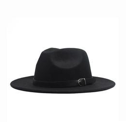 Autumn winter Flat Brim Wool Felt Fedora Hats with buckle Jazz Formal Hat Panama Cap plain hat Men Women big brim felt hat2718988