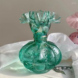 Vases Medieval Pleated Lace Glass Vase Bubble Green Pearl Ornaments