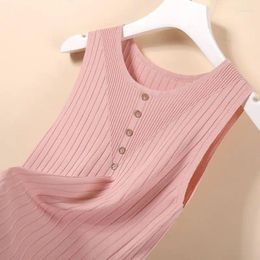 Women's Tanks Fashion Women Round Neck Knitted Tank Top Summer Large Size Clothing Slim Casual Solid Versatile Thin Stripes Sleeveless Vest