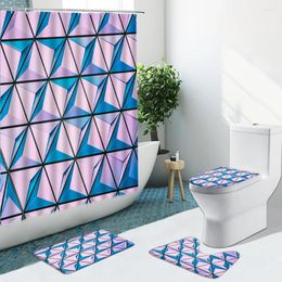 Shower Curtains 3D Geometric Striped Pattern Scales Non-Slip Flannel Rugs Toilet Cover Bathroom Set Bath Mat Home Indoor Decor