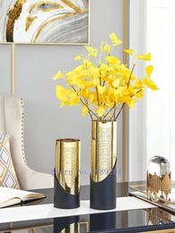 Vases Glass Vase Golden Stripe Round Hollow Modern Home Living Room Flower Arrangement Hydroponic Accessories Decoration