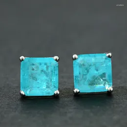 Stud Earrings MIQIAO 925 Sterling Silver Square Ins Blue Stone Crystal Zircon Boho Vintage Piercing For Women Wedding Gift Bagu