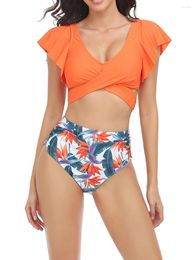 Women's Swimwear Mommy And Me Bathing Suits Two Piece V Neck Low Back Bikini Set High Waisted Bottom For Women Girls