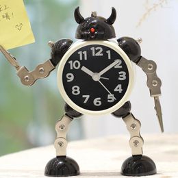 Decorative Figurines Metal Robot Creative Cute Alarm Clock Bedside Student Cartoon Children's Silent Bedroom Table Decor