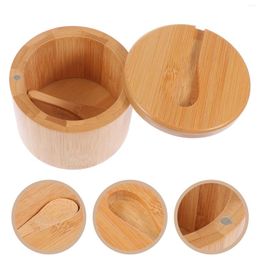 Storage Bottles Wood Seasoning Jar Tea Can: Condiment Wooden Holder With Spoon Airtight Sealing For Home Spice Jars