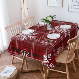 Table Cloth Christmas Winter Snowflakes Red Plaid Rectangle Tablecloth Festival Party Navidad Decoration Waterproof Round Cover